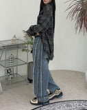 Raed cutting track denim pants