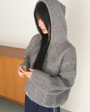 Chalk thick wool avant fit bokashi cable hood knit zip-up