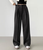 Winter Wool Two Pintuck Inner Clip Wide Slacks