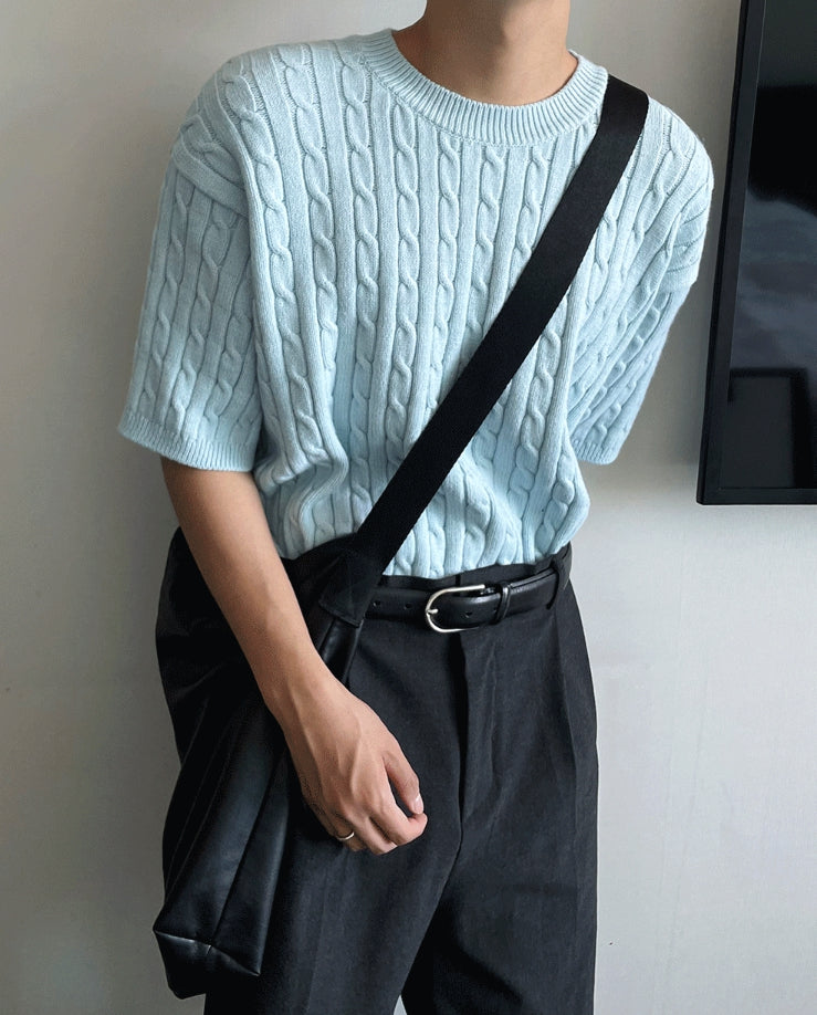 【COSYHARU】Cheat Cable Short Sleeve Knit COSYHARU (コシハル) - チートケーブル半袖ニット / Cheat Cable