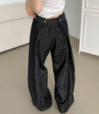 Raw back point button roll-up mega wide fit denim pants