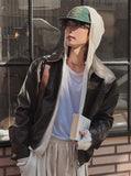 Pond cut washing two-way leather jacket