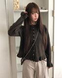 Kepit Frill Button Long Sleeve Knit Cardigan