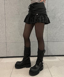 Ribbon string slit button stripe skirt