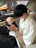 Linen s s open collar short sleeve shirt