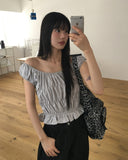 [Two Way] Furen Off-Shoulder Shirring Frill Sleeveless Blouse