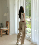 Daily Back Pocket Back Point Wide Cotton Pants