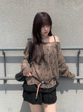 Linder Mesh See-Through Loose-Fit One-Shoulder Knit