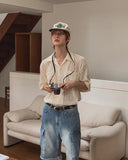 Wavy Open Collar Half Shirt