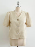 Koran V-Neck Puff Short Sleeve Tweed Jacket