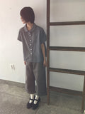 [BAONHAUS] Krunen Linen Check Short Sleeve Shirt Blouse