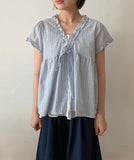 Olbe Layered Ribbon Short Sleeve Blouse