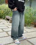 blue gray wide jeans