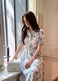 Luena Toile Flower Puff Long One Piece (Belt Set)