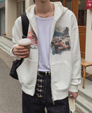 Book Vintage Racing Printing Hood Zip-Up