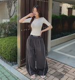 Rustling Folding Vertical Color Matching Stripe Two-Way Wide Jogger Banding Pants