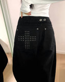 Cumin Brushed Cross Stud Balloon Wide Pants
