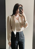 Evette Pearl Tie Puff Blouse
