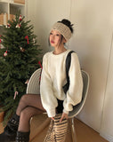 [Wool 20%] Dobby Line Alpaca Round Knit
