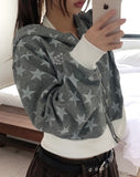 Newzing Star Color Matching Crop Long Sleeve Hood Zip-Up