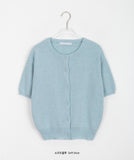 Latma Color Round Short Sleeve Crop Knit Cardigan