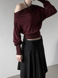 Sheer One-Shoulder Crop Sweatshirt
