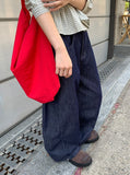 Maroon Side Button Wide Denim Pants