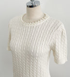 Shuena Pearl Neck Cable Short Sleeve Knit