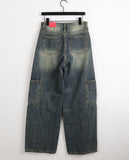 Deaton diagonal cut pocket wide denim pants