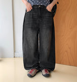 [unisex] Lindo cat washing snap button folding wide denim pants