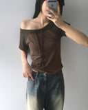 Chenle Stripe Off-Shoulder Short Sleeve T-Shirt