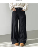 Hem Snap Corduroy Diagonal Cut Long Wide Banding Pants
