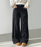 Hem Snap Corduroy Diagonal Cut Long Wide Banding Pants