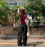 Silver Strap Back Point Balloon Herringbone Wide Cotton Pants