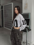 Sporty Numbering Mash V-Neck Long Sleeve