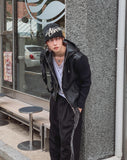 Don't Leather Knit Color Matching Hood Zip-Up