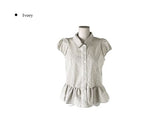 Ripen Check Lace Frill Puff Short Sleeve Shirt