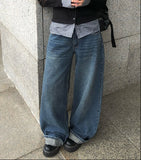 Andy Roll-Up Wide Washing Denim Pants