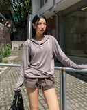 Mude Loose Fit Henley Neck Long Sleeve Hoodie