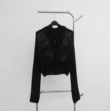 Bonhe See-Through Knit Hooded Zip-Up