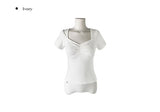 [MADE/more BASIC] Sisson Punching Heart Neck Shirring Cap Sleeve Short Sleeve T-shirt