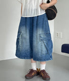[unisex] Colds Banding Bermuda Big Cargo Denim Pants