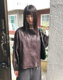 Dumb High Neck Cut Pocket String Leather Jacket