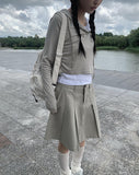Niche Shirring Crop Hood Long Sleeve T-shirt