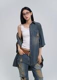 Sia damage washed denim short-sleeved shirt