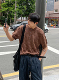 Cable knit short sleeve henry neck ver