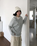 Puring Striped Diagonal Button Warmer Hoodie