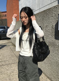 Cowl Layered Halter Ribbon T-Shirt
