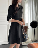 Syubel Collar Flared One Piece (Belt set)