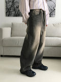 teki string washing wide denim pants